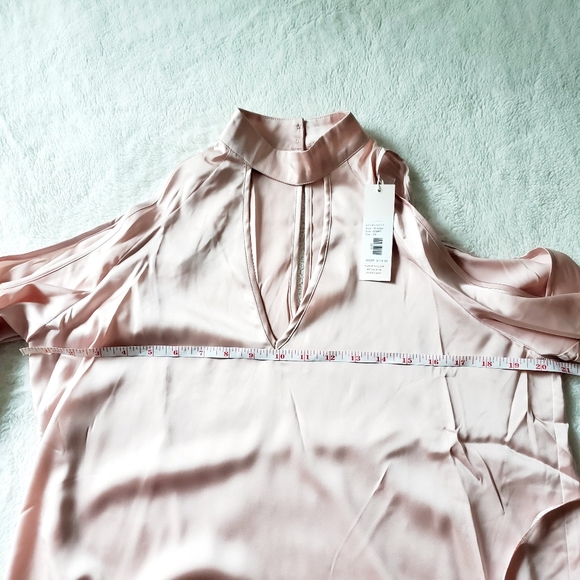 SOLD! - NWT ANTHRO | YUMI KIM satin pink cold shoulder top - Picture 5 of 5